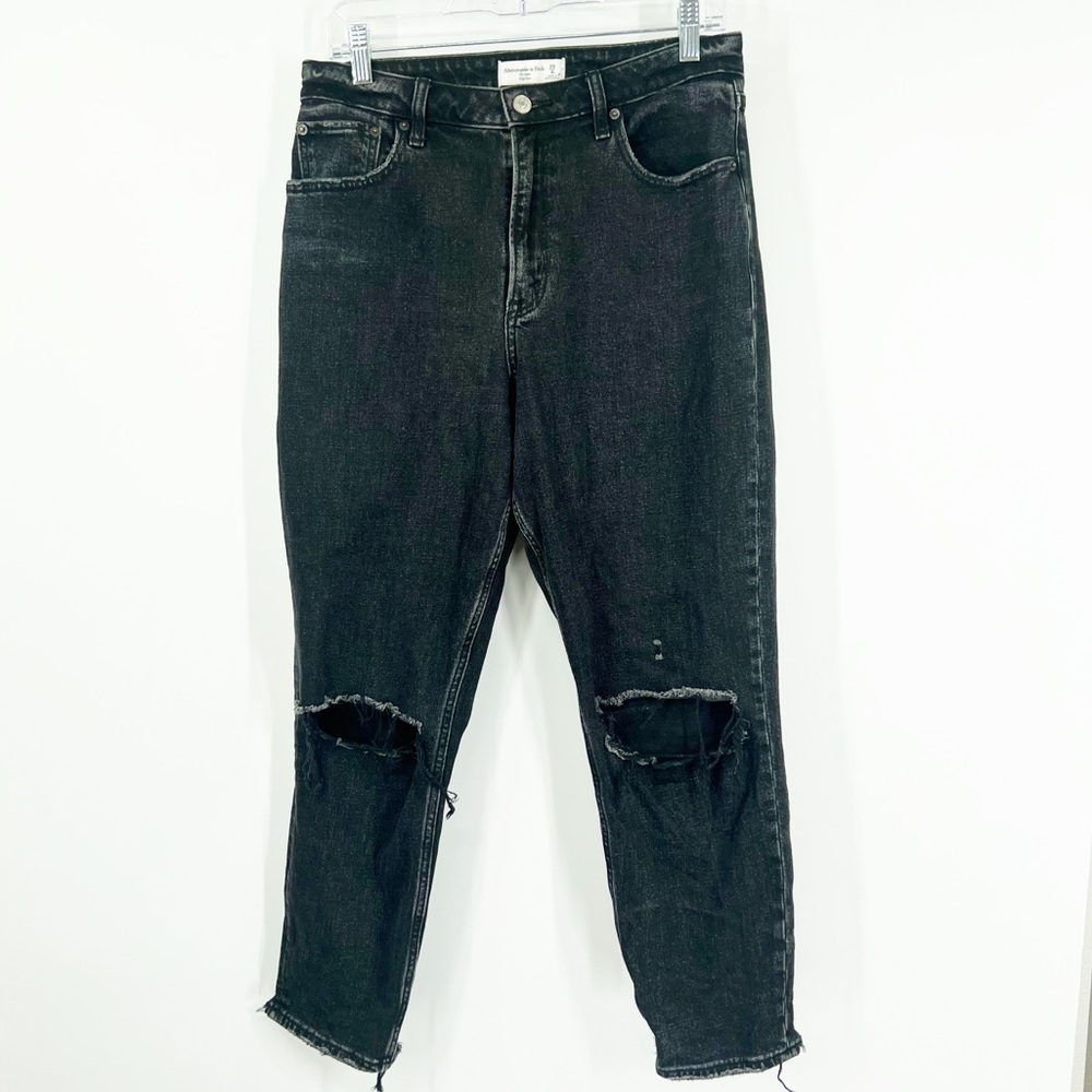 Abercrombie & Fitch Curve Love The Mom Jeans High Rise Black Distressed